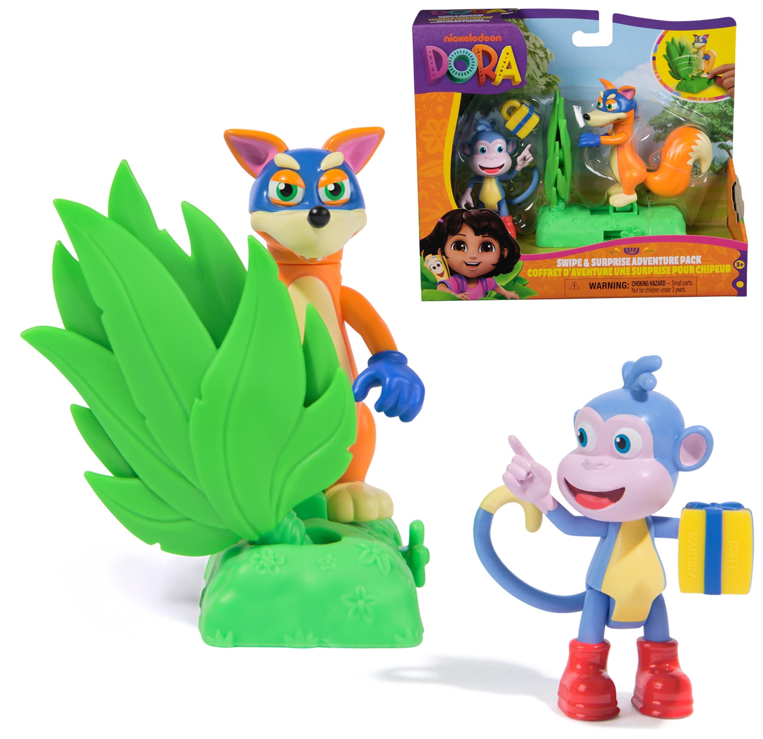 Dora Abenteuer Pack AFFE Boots und Fuchs Swiper - Mini-Spielset mit 2 Figuren (ca. 9 cm) und einem Accessoire mit Funktion, für fantasievolles Spielen, für Kinder ab 3 Jahren