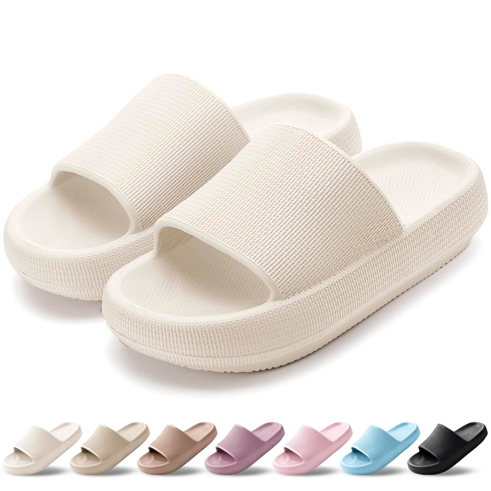 HEOAARG Badelatschen Herren Damen Rutschfest Badeschlappen Wolke Weich Schlappen Slippers Sommer Pantoletten Badesandalen Cozislides Flip Flops Innen/Außen Beige 37/38 EU