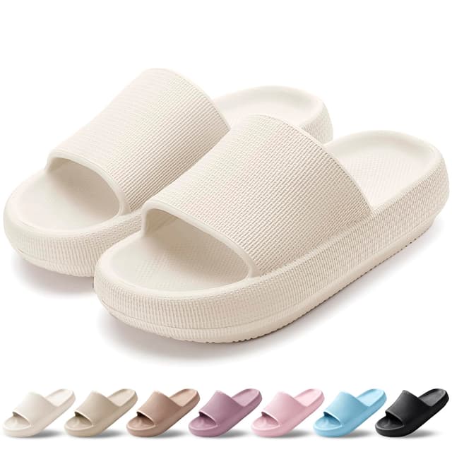 HEOAARG Badelatschen Herren Damen Rutschfest Badeschlappen Wolke Weich Schlappen Slippers Sommer Pantoletten Badesandalen Cozislides Flip Flops Innen/Außen Beige 37/38 EU