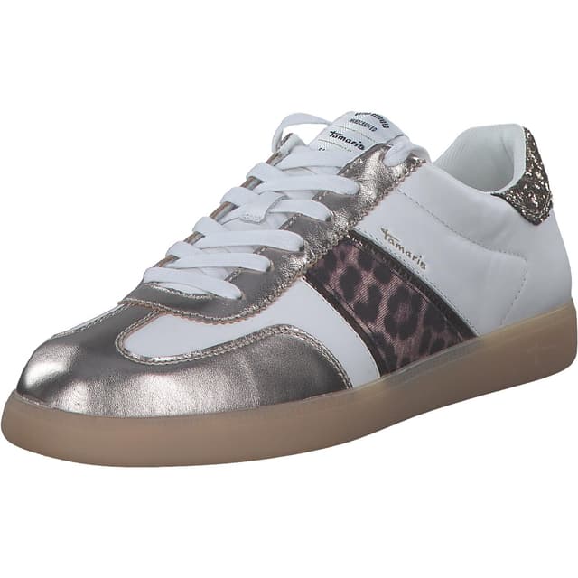 Tamaris Damen Low Sneaker Low Top 1-23624-43 Weiß, Groesse:41 EU 40 EU Leopard Comb