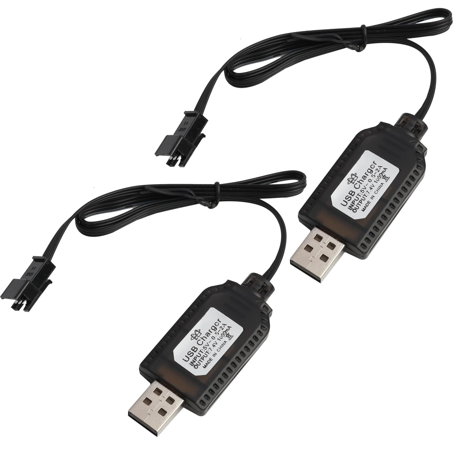 2 Stück USB-Ladekabel für 7,4V LiPo Akkus, RC Ladegerät mit SM-3Pin Stecker, Kompatibel für RC Autos, Quadcoptern und Ferngesteuerten Spielzeugen, Sicherheitsfunktionen und Schnellladetechnologie