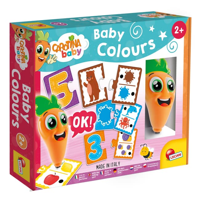 Lisciani - CAROTINA BABY - Baby Farben Interaktives Lernspiel mit Carotina Sprechstift - Für Kinder ab 2 Jahren - 10 Puzzles à 2 Teile - Interaktives Quiz Farben und Zahlen lernen