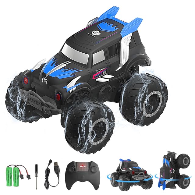 Ferngesteuertes Auto Amphibienfahrzeug RC Car: 2.4GHz Offroad Fahrzeug Outdoor Spiele Spielzeug 4WD Auto für 3 4 5 6 7 8 9 10 Jahre Jungen Kinder und Erwachsene Weihnachten Geburtstag Geschenke Schwarz-blau