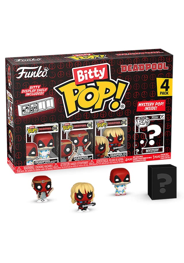 Funko Bitty Pop! Deadpool (Sleepover), Deadpool (LARP), Deadpool (Heavy Metal) und eine Überraschungs-Mini-Figur - 0.9 Inch (2.2 cm) -Regal Inklusive - Geschenkidee - Movies Fans
