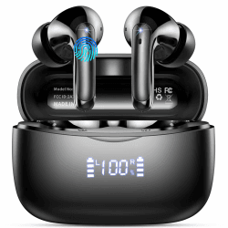 WeurGhy Bluetooth Kopfhörer, Kopfhörer Kabellos Bluetooth 5.3 in Ear Kopfhörer mit 4 ENC Noise Cancelling Mic, 56H HiFi Stereo Tiefbass Spielzeit, IP7 Wasserdicht Ohrhörer LED Anzeige, Kohlenschwarz