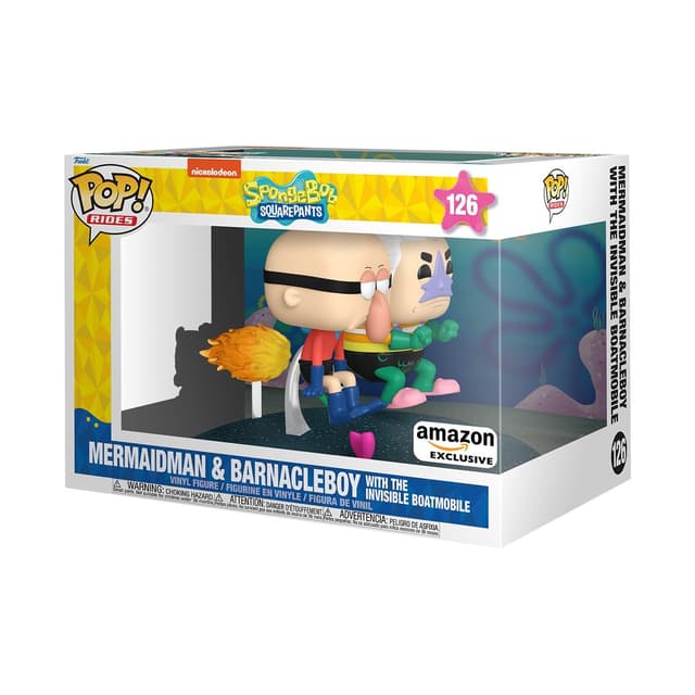 Funko POP! Rides Deluxe: Spongebob Squarepants - Mermaid Man & Barnacle Boy mit Invisible Car - Amazon-Exklusiv - Vinyl-Sammelfigur - Geschenkidee - Offizielle Handelswaren - TV Fans