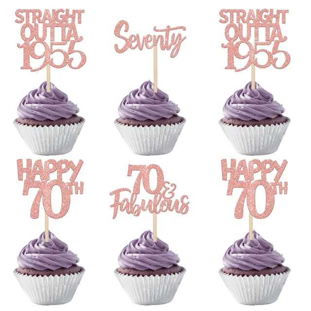 24 Stück 70th Geburtstag Tortendeko Straight Outta 1955 Cupcake Toppers Seventy Awesome Since 1955 Cupcake Picks 70 fabelhafte Tortendekorationen für 70. Geburtstag Rosegold Rosegold 70th