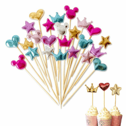 Dulau 40 Stück Zahnstocher Cake Topper, Krone Pentagramm Herz Kuchen Dekoration Party Supplies Cupcake Topper, Glitzer Cupcake Topper für Geburtstagsfeier Dekoration