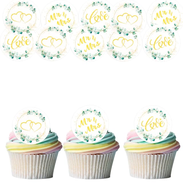 Gleevio Essbare Tortendeko Hochzeit,Mr & Mrs Deko Hochzeitstorte,Cupcake Topper Hochzeit Kuchen Deko Essbar,4,5CM Mr und Mrs Muffin Deko,Mr & Mrs Tortendeko für Verlobung Antrag,Hochzeitstorten Deko