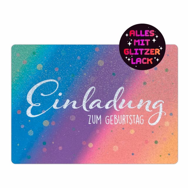 CALLUNA® – 12 Einladungskarten zum Kindergeburtstag mit Glitzerlack – Bunte Einladung zur Geburtstagsfeier – Geburtstagseinladungen – Partyeinladungen – Glitzerkarte ohne Versandhüllen