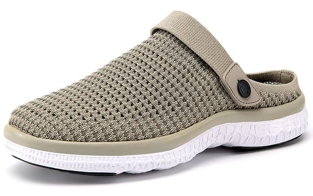 Clogs Hausschuhe Herren Damen Pantoletten Gartenschuhe Sommer Gartenclogs Atmungsaktiv rutschfest Sandalen 37 EU Khaki