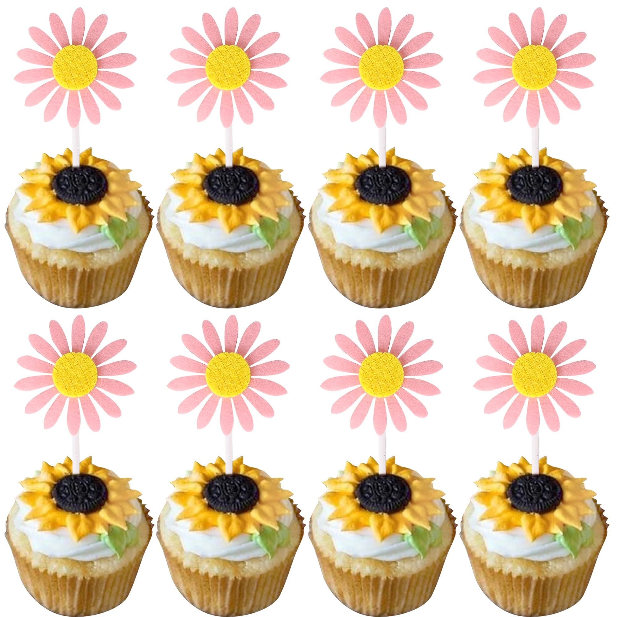 30 Stück Sonnen Blume Tortendeko 3D Sonnenblume Cupcake Toppers Realistisch Sonnen Blume Kuchen Deko für Baby Dusche Kinder Geburtstag Party Cupcake Dekorationen Rosa