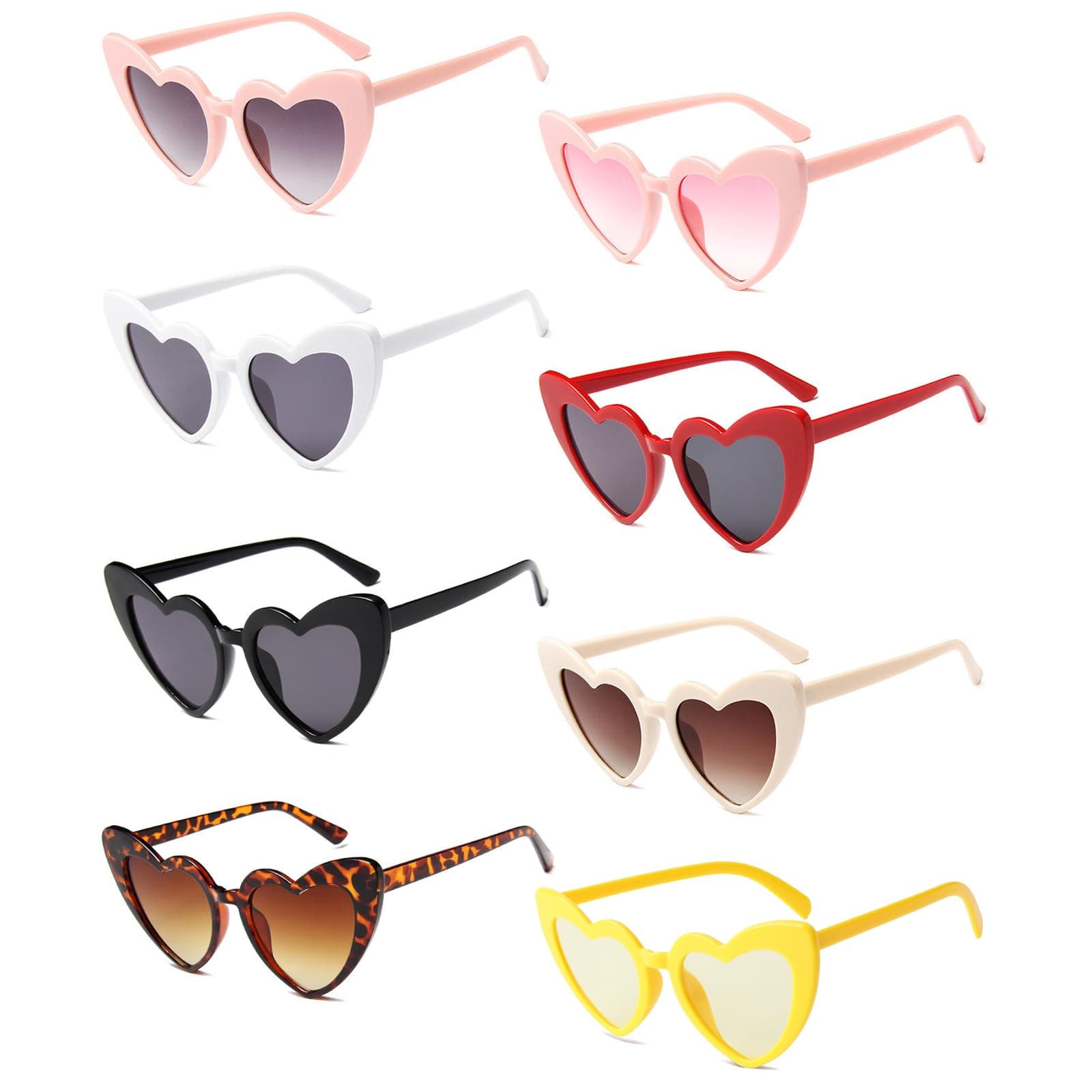 Lwtsrp 8 Stück Herz Sonnenbrille für Damen, Retro Herz Sonnenbrille, Vintage Herzform Brille 90er Jahre Hippie Brille Kostümzubehör für Urlaub, Party, Hochzeit, Karneval, Halloween, Weihnachten