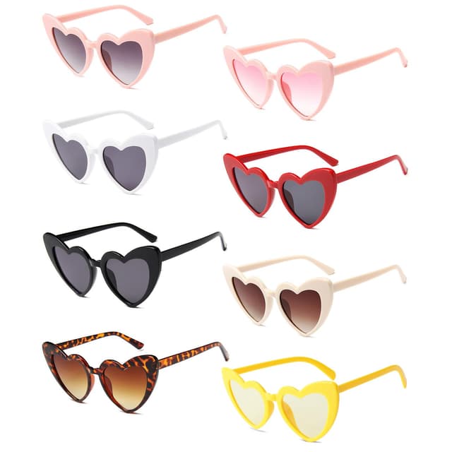 Lwtsrp 8 Stück Herz Sonnenbrille für Damen, Retro Herz Sonnenbrille, Vintage Herzform Brille 90er Jahre Hippie Brille Kostümzubehör für Urlaub, Party, Hochzeit, Karneval, Halloween, Weihnachten