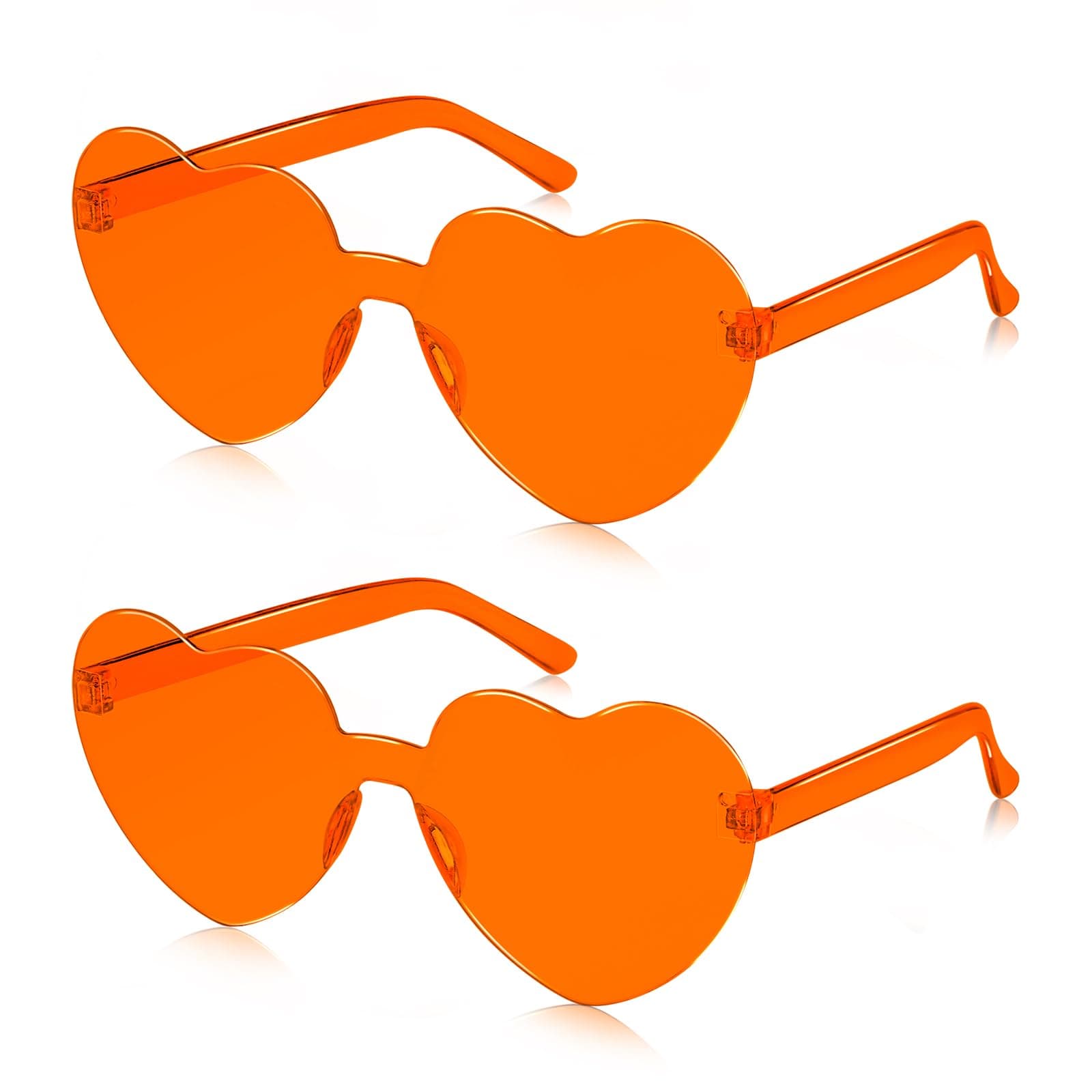 SelfTek Party Brille Herz, 10 Stück Herz Sonnenbrille Magische Farben Party Brille, Hippie Brille Herzform, Rund Lustige Partybrillen für Foto Requisiten für Kinder und Erwachsene Herz-2PCS-Orange
