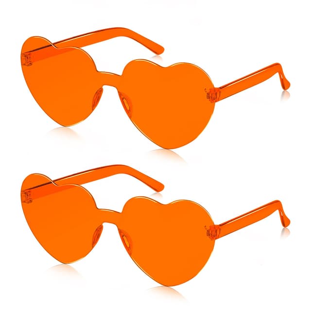 SelfTek Party Brille Herz, 10 Stück Herz Sonnenbrille Magische Farben Party Brille, Hippie Brille Herzform, Rund Lustige Partybrillen für Foto Requisiten für Kinder und Erwachsene Herz-2PCS-Orange
