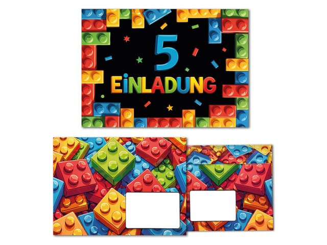 8 Einladungskarten inkl. 8 Umschläge zum 5. Kindergeburtstag Bausteine Jungen Mädchen Kinder coole bunte Einladungen fünfte Geburtstag Geburtstagseinladungen Kids Karten + Umschläge 8-er Set