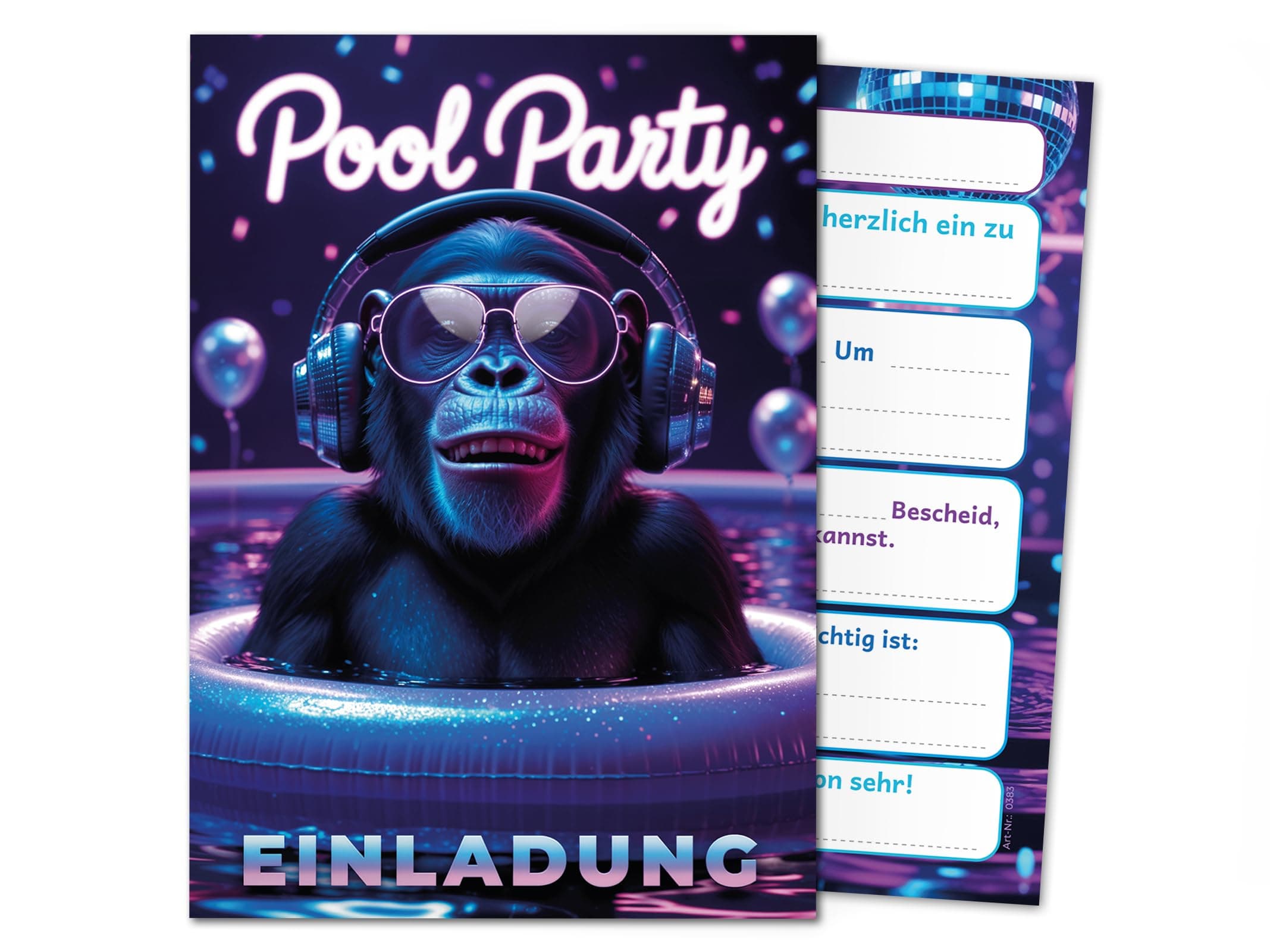 8 Einladungskarten zum Kindergeburtstag Schwimmbad Pool Party Affe Mädchen Jungen Kinder Einladungen Geburtstag Geburtstagseinladungen Kids Karten 8-er Set