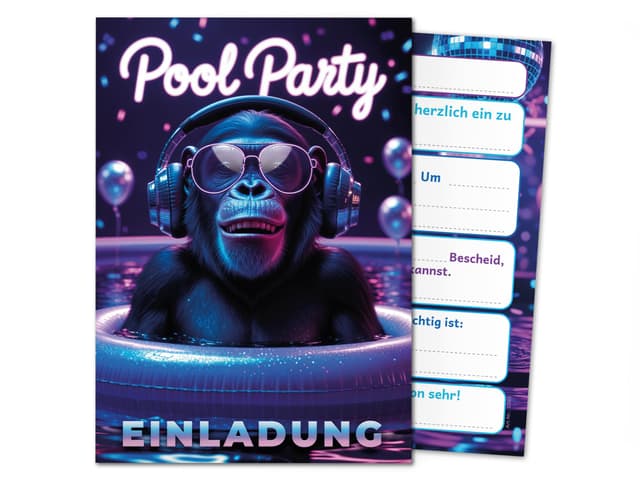 8 Einladungskarten zum Kindergeburtstag Schwimmbad Pool Party Affe Mädchen Jungen Kinder Einladungen Geburtstag Geburtstagseinladungen Kids Karten 8-er Set