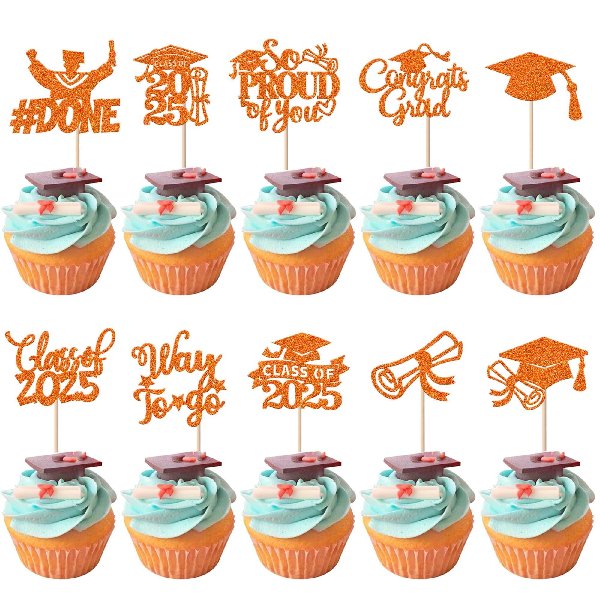 30 Stück 2025 Abschluss Cupcake Dekorationen So Proud of You Cupcake Toppers Class of 2025 Kuchen Deko Abschluss Kappe Diplom Tortendeko für 2025 Graduierung Thema Party Kuchen Dekorationen Orange