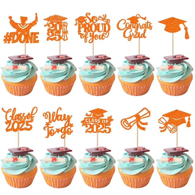 30 Stück 2025 Abschluss Cupcake Dekorationen So Proud of You Cupcake Toppers Class of 2025 Kuchen Deko Abschluss Kappe Diplom Tortendeko für 2025 Graduierung Thema Party Kuchen Dekorationen Orange