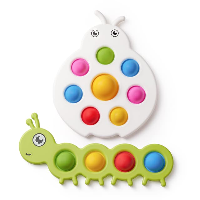 Felly 2 Packs Push und Pop Fidget Spielzeug für Babys ab 10 Monaten, Montessori Lernspielzeug Sensorisches Entwicklungsspielzeug, Stressabbau, Farbenfrohes Geschenk für Jungen Mädchen Kleinkinder