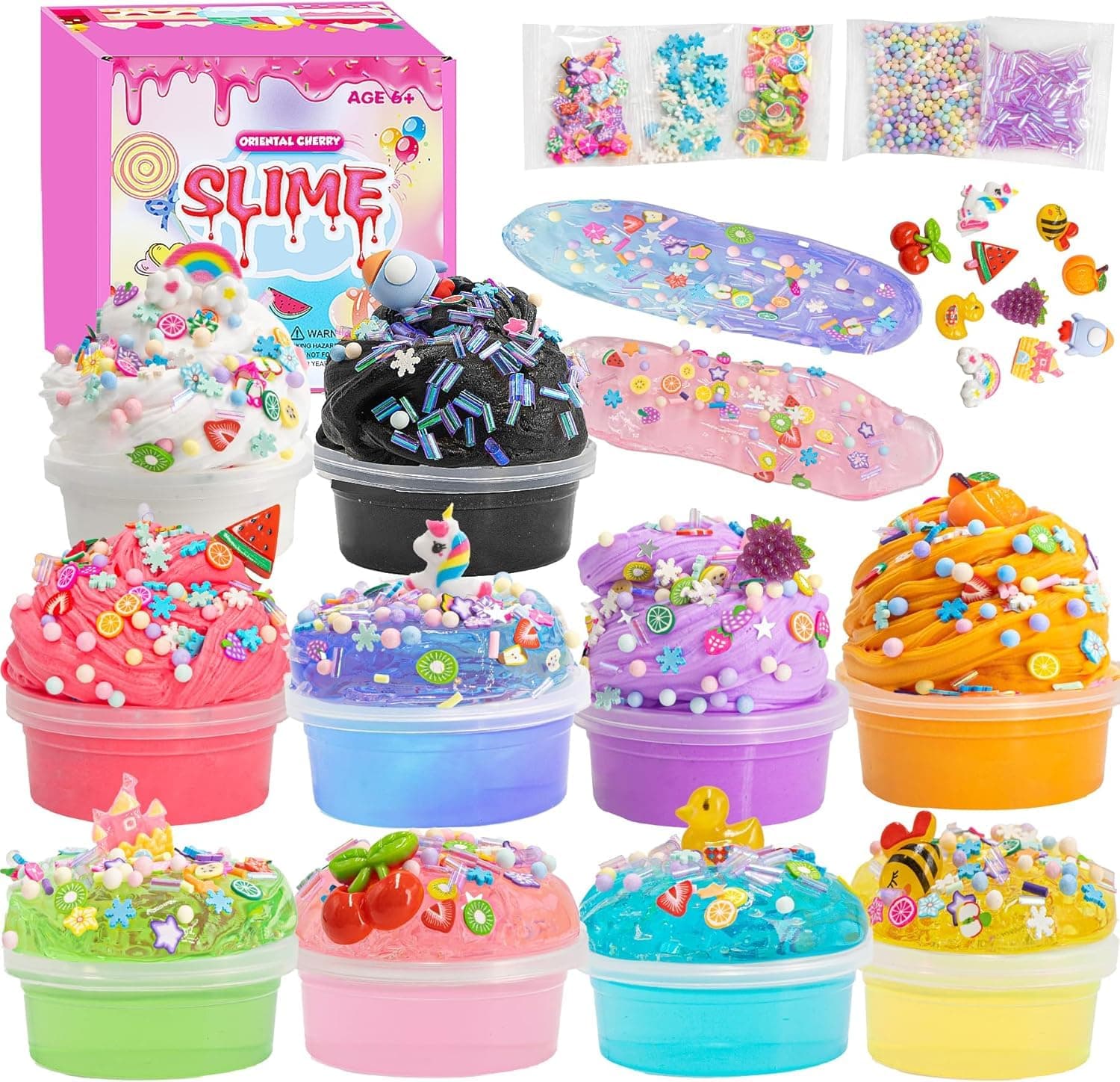 Schleim Kinder, 10 Pack Slime Set, Mädchen Geschenke 8 Jahren, DIY Butter Slime, Perlen, Charms, Fruit Slices Basteln Mädchen, Kleinkinder im Alter von 6-12 Jahren, Kleine Geschenke für Kinder