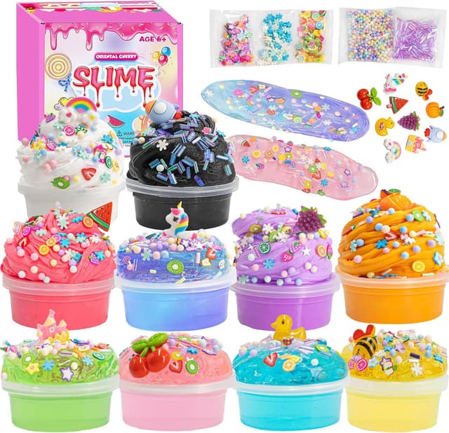 Schleim Kinder, 10 Pack Slime Set, Mädchen Geschenke 8 Jahren, DIY Butter Slime, Perlen, Charms, Fruit Slices Basteln Mädchen, Kleinkinder im Alter von 6-12 Jahren, Kleine Geschenke für Kinder