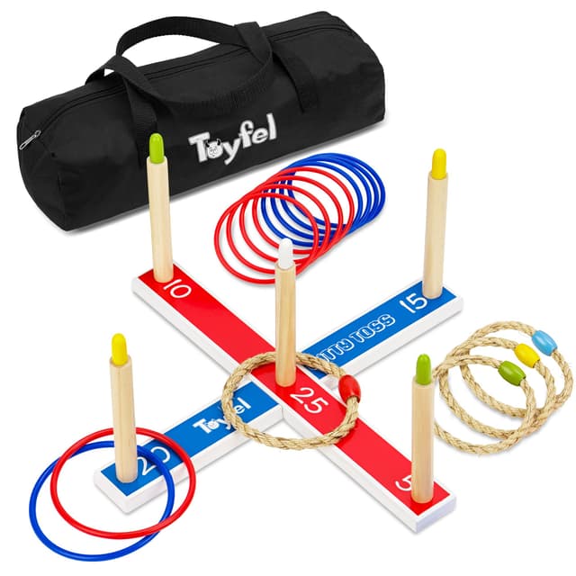 Ringwurfspiel Kinder Outdoor - Toyfel Wurfspiel Indoor Ringe werfen Garten Spiele FSC® Holz Wurfspiele für draußen Outdoorspiele Kinder - Kinderspiele Mitty Toss Klein (40 cm)