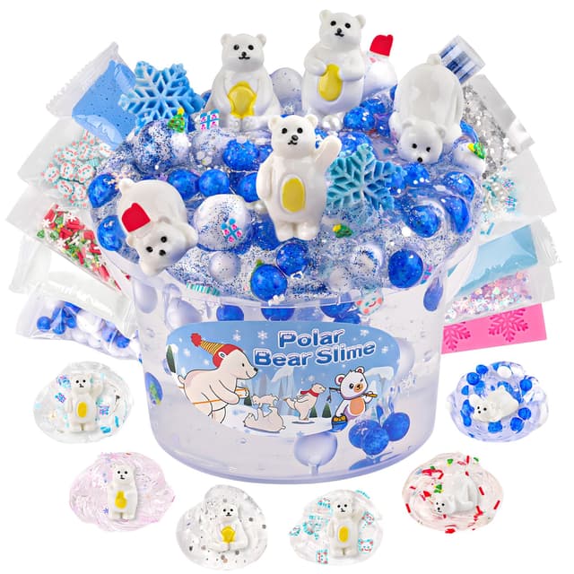LAWOHO 300ML Eisbär-Schleim, Clear Slime Set für Mädchen und Jungen mit 10 Schleim Add-ins, Slime Set Zum Selbermachen, Schleim Kinder für Geburtstage, Halloween Kinder Mitgebsel, Weihnachten, Ostern