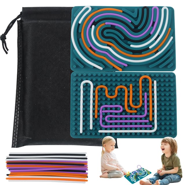 Sensory Fidget Board, Leises Brettspielzeug, Sensorik Activity Board, Grüner Silikon Sensory Board Mit Tragbarer Reisetasche und 20 Schnüren, Zum Beruhigung, Ängste Stressabbauen für Kinder 3+