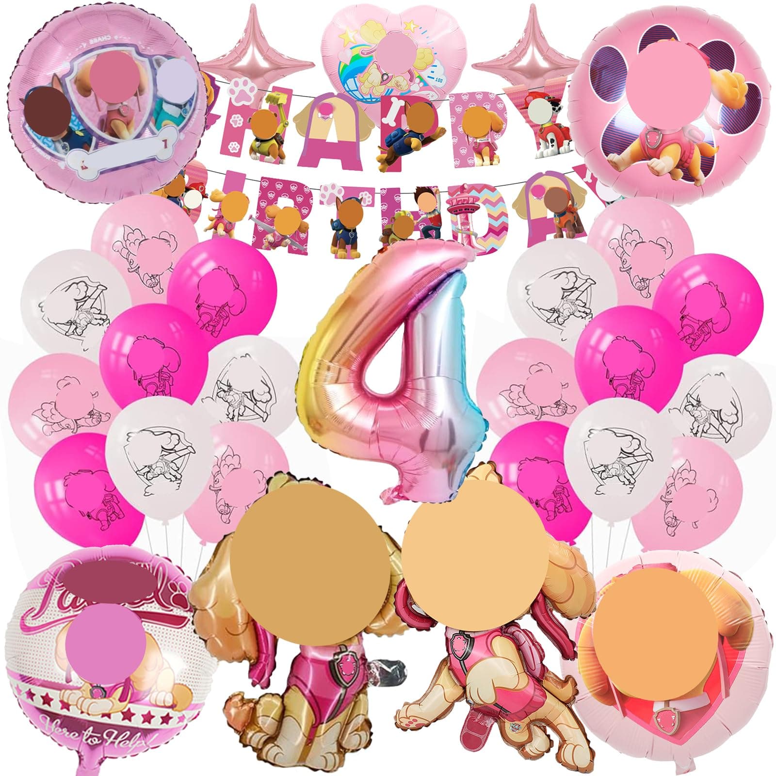 Mizijia 26 Stück Paw Dog Geburtstagsdeko 4 Jahre Mädchen, Paw Dog Luftballons Geburtstag Set, Kindergeburtstag Folienballon, Geburtstag Party Deko Ballons Set für Kinder (4)