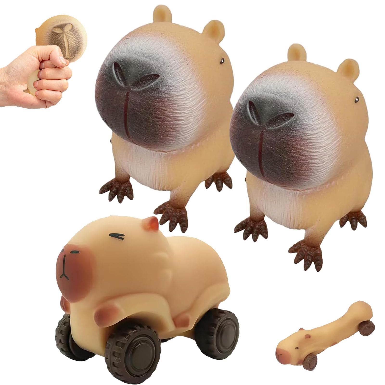 Capybara Squeeze Toys, 3 Stück Capybara Anti Stress Squeeze Spielzeug, Kapybara quetschspielzeug Stress Squeeze Spielzeug für Erwachsene und Kinder