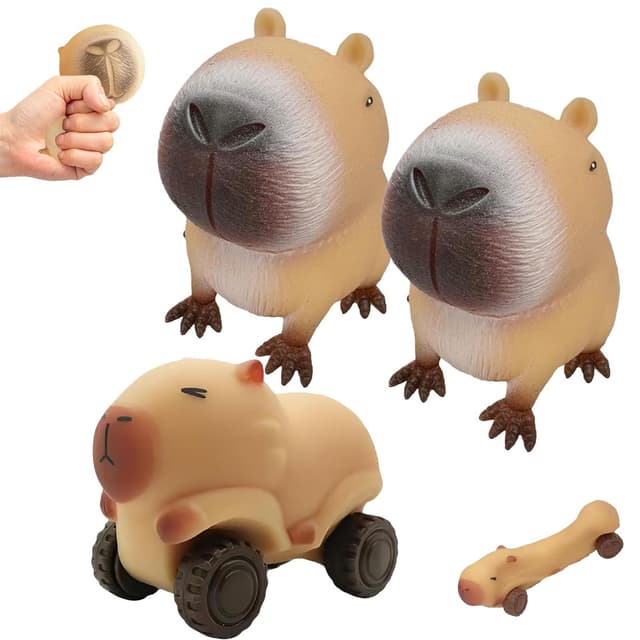 Capybara Squeeze Toys, 3 Stück Capybara Anti Stress Squeeze Spielzeug, Kapybara quetschspielzeug Stress Squeeze Spielzeug für Erwachsene und Kinder