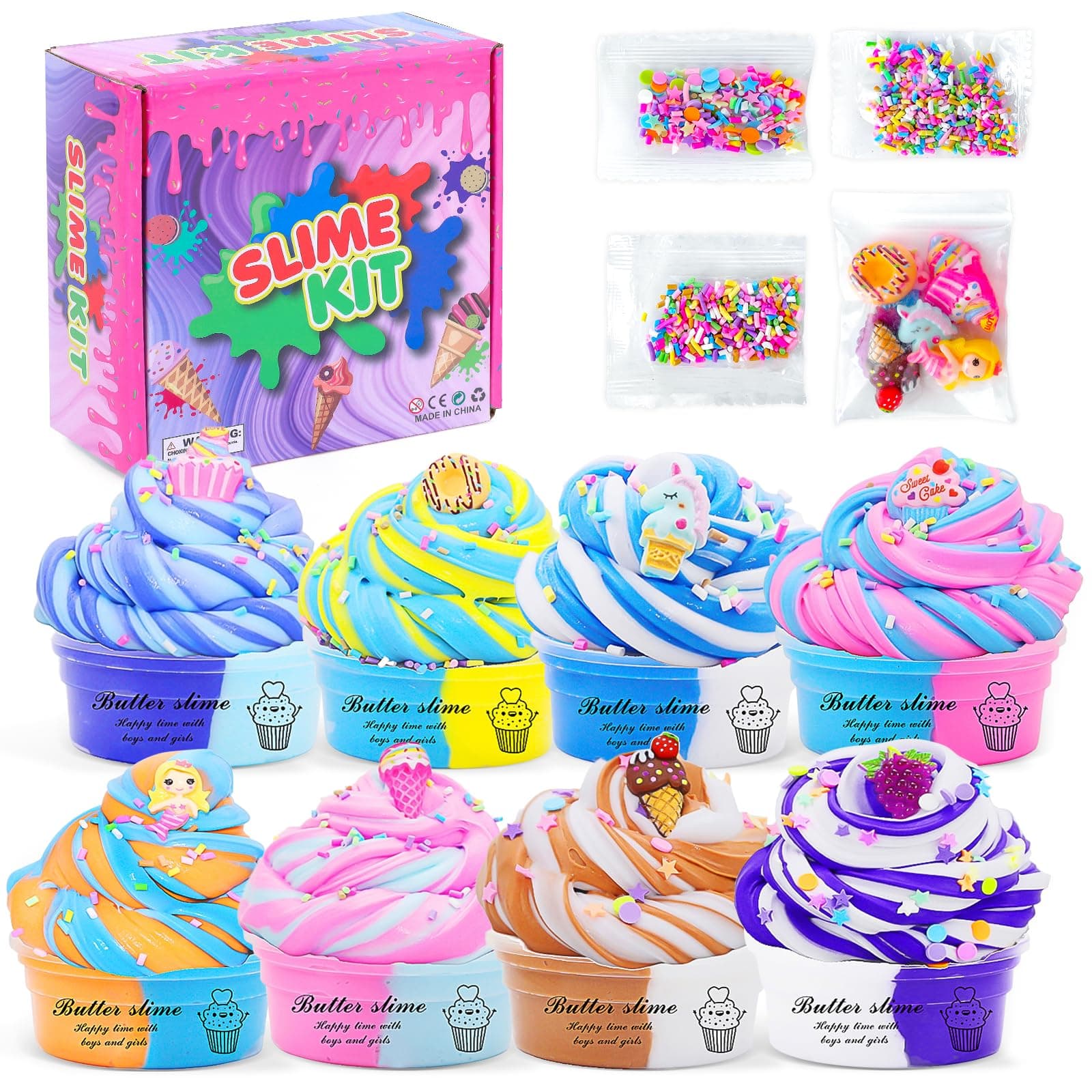 Thedttoy 8 Pack Fluffy Slime Set Schleim Kinder Butter DIY Slime Kit, Slime Schleim Selber Machen Fluffy Set Cloud Mini Slime Junge Mädchen Geschenk