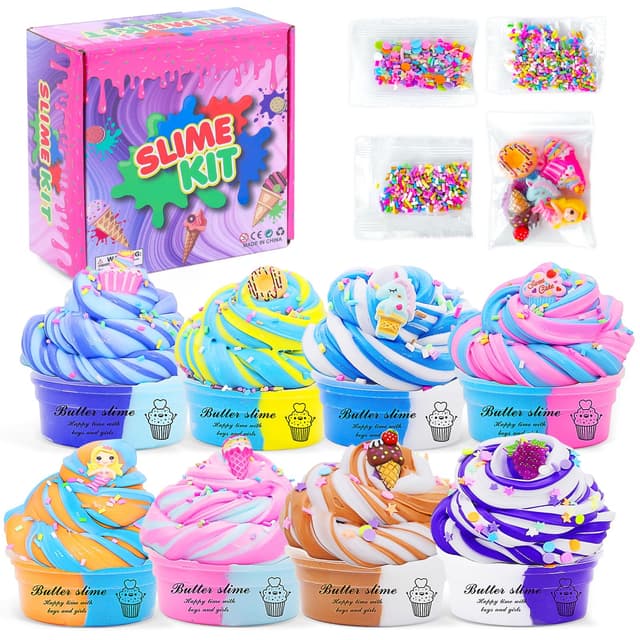 Thedttoy 8 Pack Fluffy Slime Set Schleim Kinder Butter DIY Slime Kit, Slime Schleim Selber Machen Fluffy Set Cloud Mini Slime Junge Mädchen Geschenk
