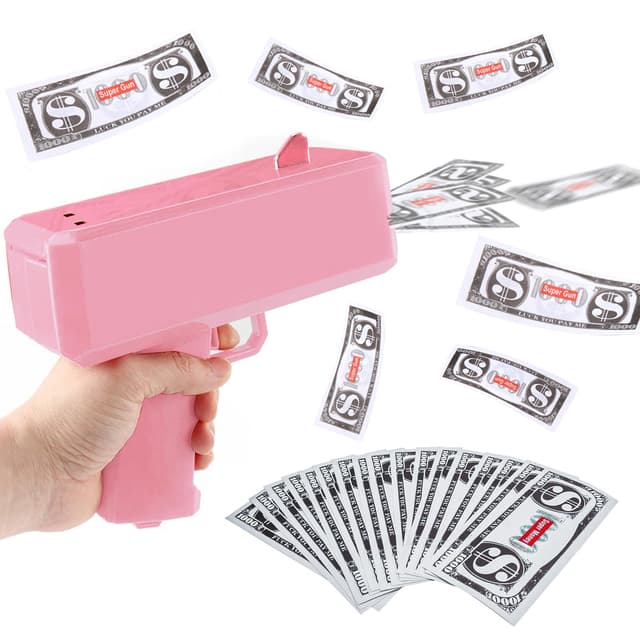 Silkwish Money Gun mit 100 Spielgeld Scheine - Geld Pistole Shooter - Spielzeugpistole Geld für Spielfilme Party sprühen - Requisitenpistole für Schießen Fake Geld - Rosa
