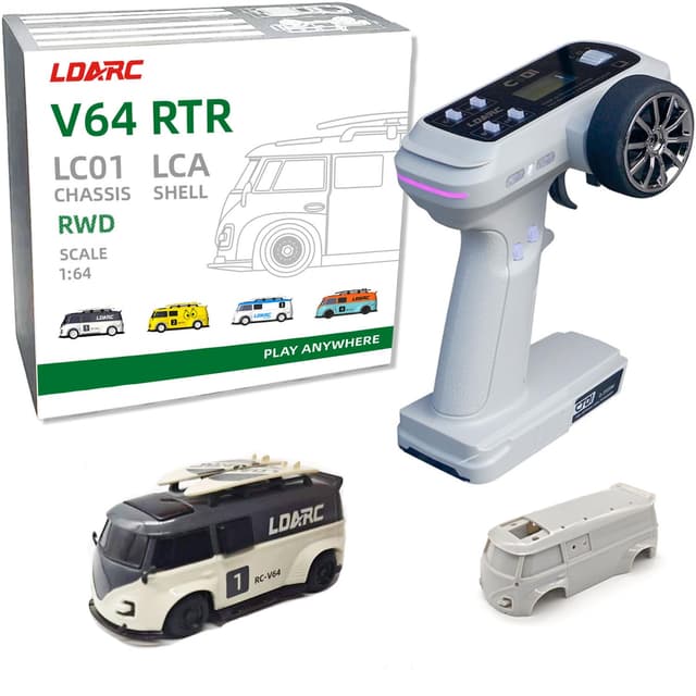 captainrc LDARC Mini Ferngesteuertes Auto RTR im Maßstab 1:64 Ideal für Rennsport-Enthusiasten, maßstabsgetreues RC Auto 2.4GHZ mit RGB-Beleuchtung, mit austauschbarer DIY-Karosserie（Grau） V64-Grau