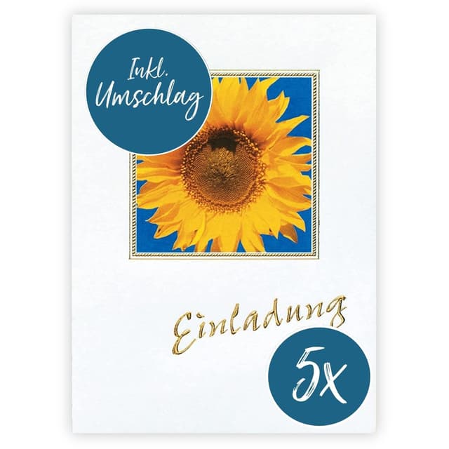 bsb 5 Allgemeine Einladungskarten - Einladungskarten Geburtstag & Kindergeburtstag mit Sonnenblumen-Motiv - Einladung verschiedene Anlässe - Geburtstagseinladungen in 10,5 x 14,5 cm
