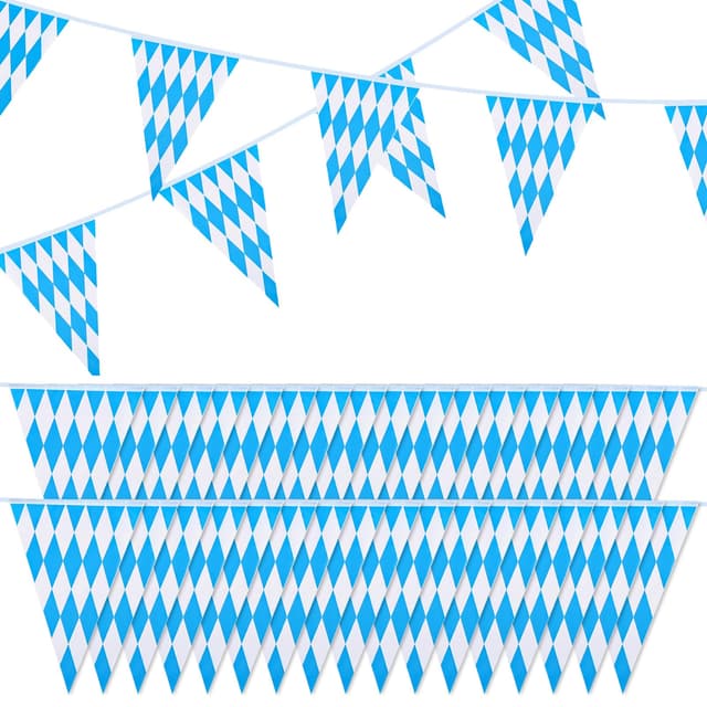Wimpelkette Oktoberfest, 20 Meter Oktoberfest Deko Wimpel Bayrische Deko Oktoberfest Party Girlande Blau Weiß Wetterfest Banner Dekoration für Bierzelten Bier Festival München