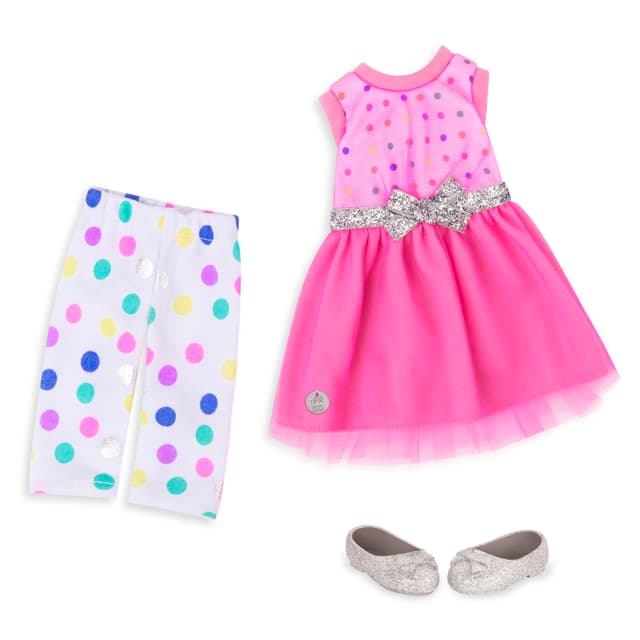 Glitter Girls Puppenkleidung 36 cm Puppen Glitzer Outfit – Kleid, Leggings und Schuhe – Zubehör für Puppen, Spielzeug ab 3 Jahren