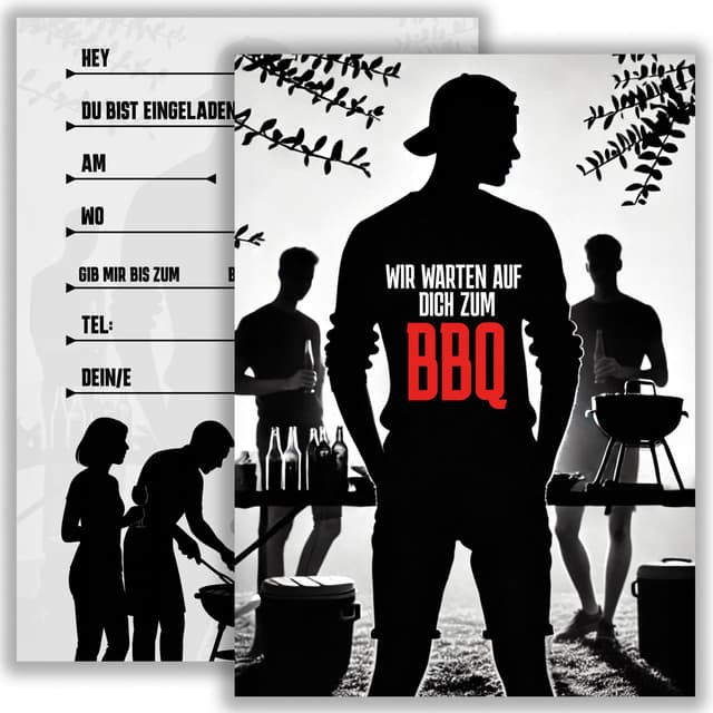 10x BBQ Einladungskarten Grillparty Einladungen Karten A6 Party Geburtstag Sommerfest Grillen Einladung für Grillfans junge Leute Männer Frauen Karten zum Ausfüllen