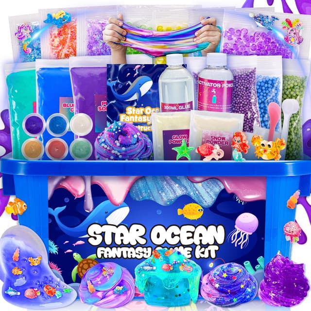 iKidiki Schleim Kinder, Galaxy Ozean Schleim Selber Machen Set Spielzeug ab 6 7 8 9 10 11 12 Jahre Mädchen Jungen DIY Slime Kindergeburtstag Geschenk Mädchen 6-12 Jahre Slime Set zum Selbermachen Galaxy + Ozean