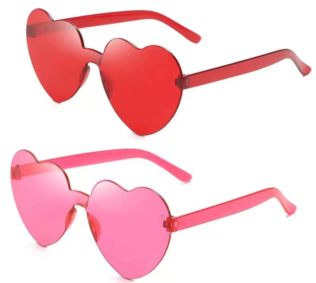 Pangogogo 2 Paar Hippie Herzförmige Brille, Transparente Candy Color Sonnenbrille für Valentinstag JGA Hochzeit Karneval Fasching Kostüm Mottoparty Rot + Rosa