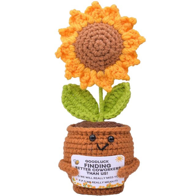 Mwmoeen Pocket Hug Positive Sonnenblume Häkeln mit Karte Kleine Geschenke, Glückssonnenblume Positive Geschenke, Positive Kartoffel Glücksbringer Mutmacher Geschenk, Gute Besserung Geschenk G-topfblüten