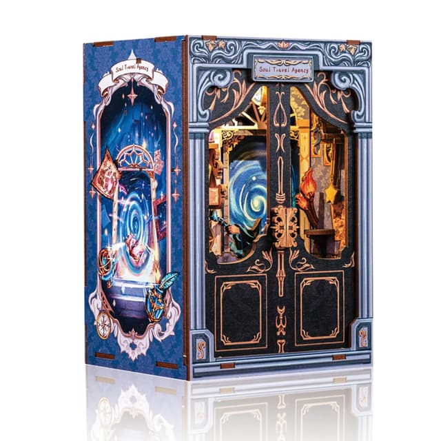 Cutefun Book Nook Kit - Puppenhaus Kitaus Holz,DIY Miniatur Puppenhaus Bücherecke Bibliothek Häuser Modellbausätze mit LED Leuchten Bücherregal Dekor（Soul Travel Agency