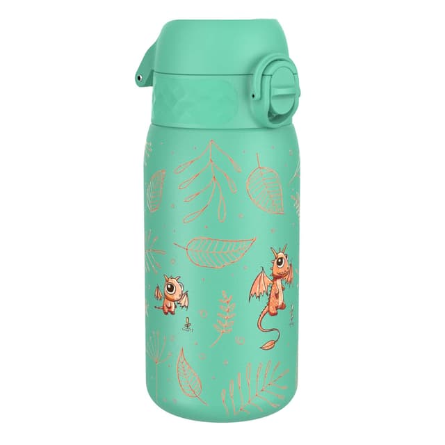 ION8 Kinder Trinkflasche, Edelstahl Leicht 400ml, Nicht Isoliert, Auslaufsicher, Einhandöffnung, Sichere Verriegelung, Spülmaschinenfest, Klappdeckel, Leicht zu Reinigen, Ei Zum Drachen