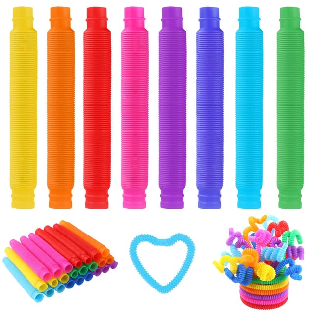 JOLCEEY 24 Stück Bunte Rohre Kinder Stretch, Pop Röhren Sensorik Spielzeug Mini Pop Tube für Erwachsene und Kinder Stress Ängste abbauen