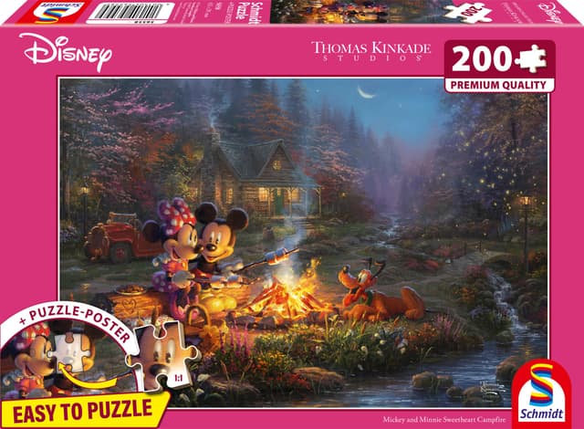 Schmidt Spiele 56558 Thomas Kinkade, Disney, Mickey and Minnie, Sweetheart Campfire, 200 Teile Puzzle