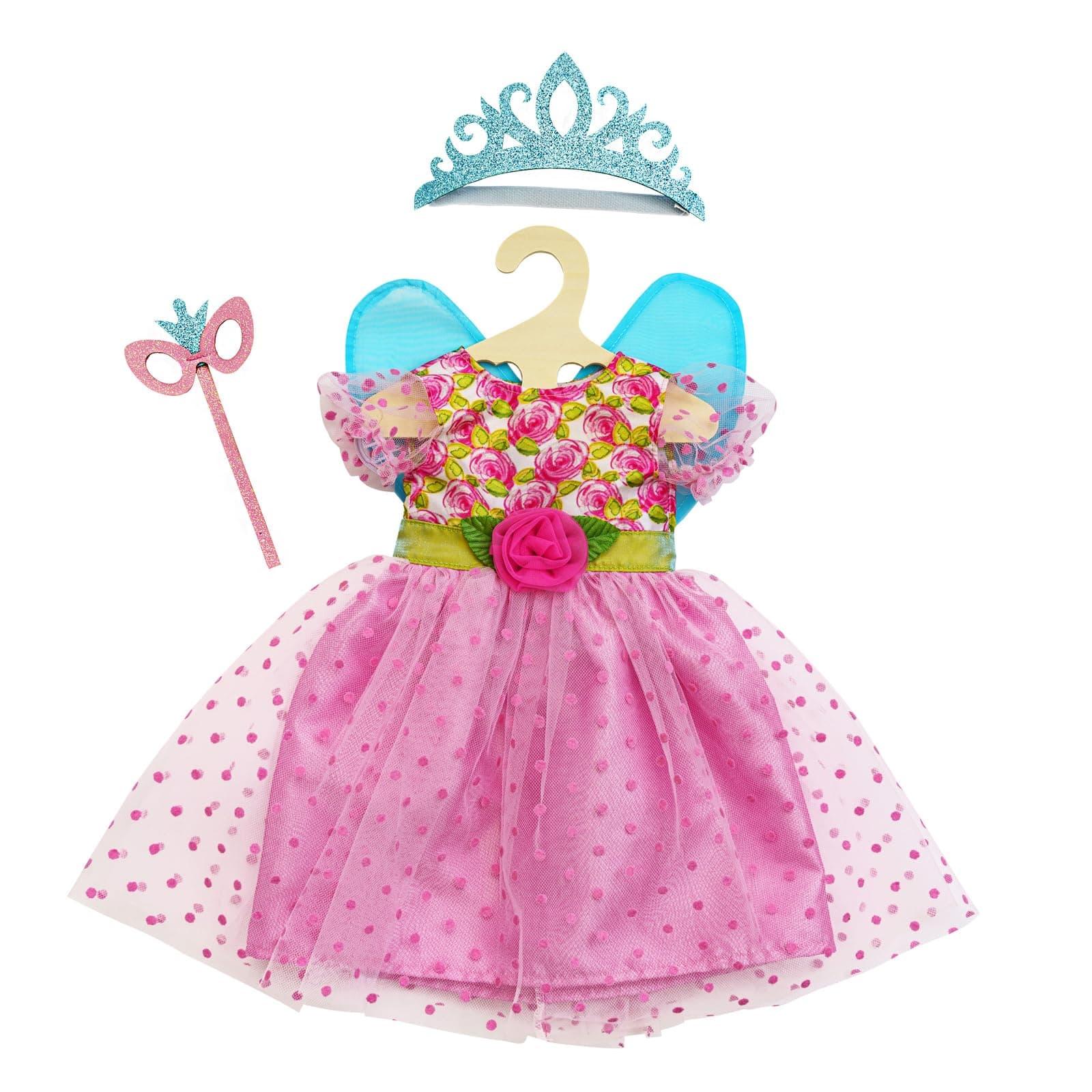 Heless 1440 - Puppenkleidung im Design Prinzessin Lillifee, Kleid inkl. Glitzerkrone und Augenmaske für Puppen und Kuscheltiere der Größe 28-35 cm